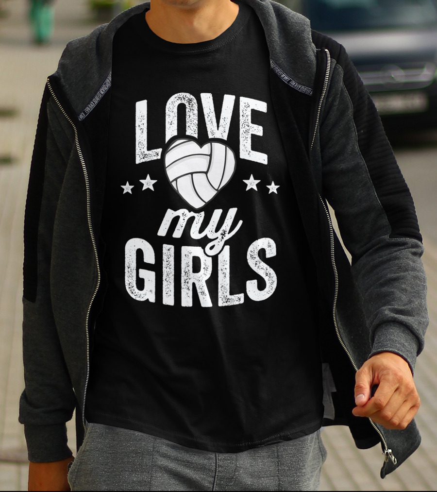 Love My Girls Volleyball Dad Of Player Team Stars Heart T-Shirt