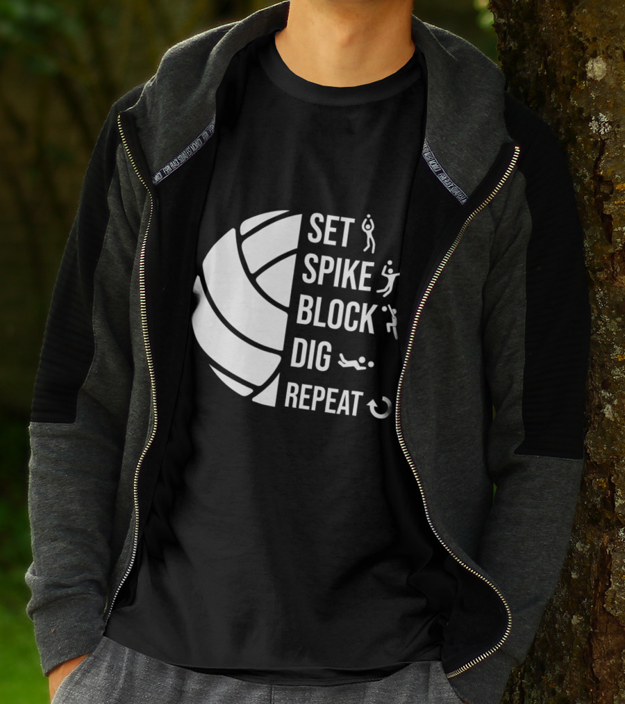 Set Spike Block Dig Repeat Volleyball For Girls Moms Coach T-Shirt