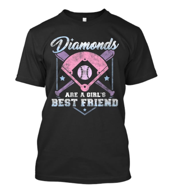 Diamonds Are A Girl's Best Friend Baseball Crossed Bats And Field T-Shirt