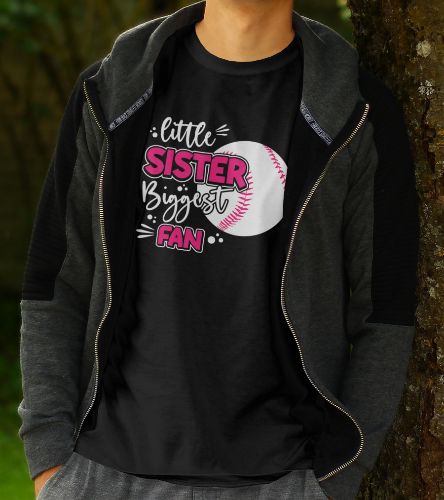 Little Sister Biggest Fan Baseball Season For Girl Siblings T-Shirt