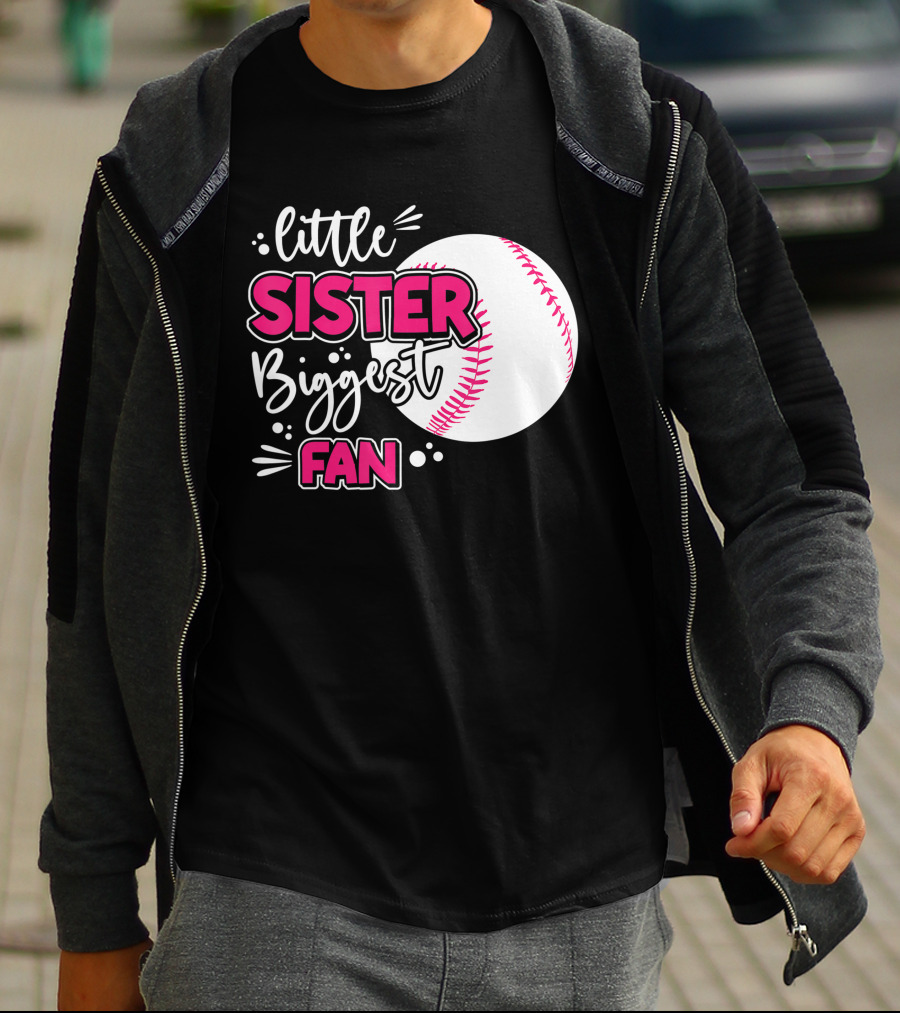 Little Sister Biggest Fan Baseball Season For Girl Siblings T-Shirt