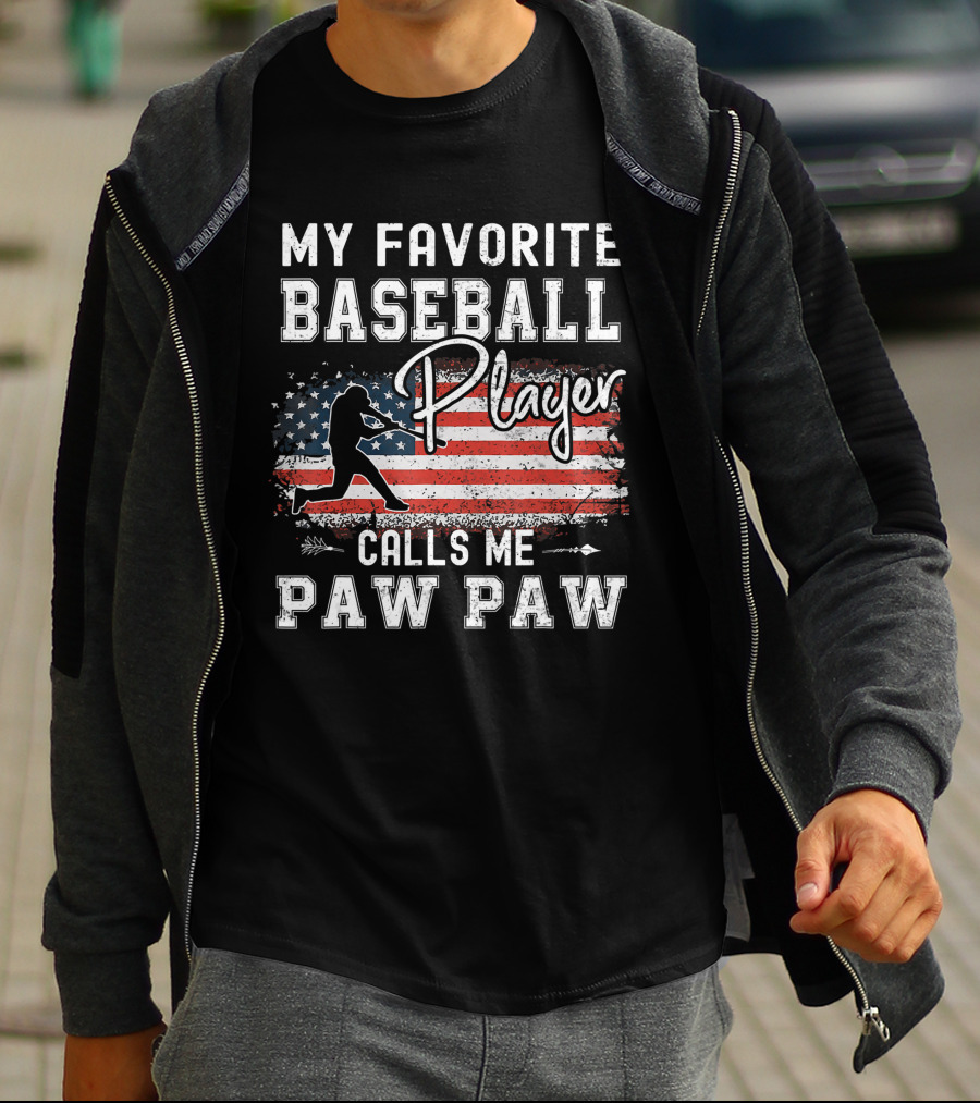 My Favorite Baseball Player Calls Me Paw Paw American Flag T-Shirt