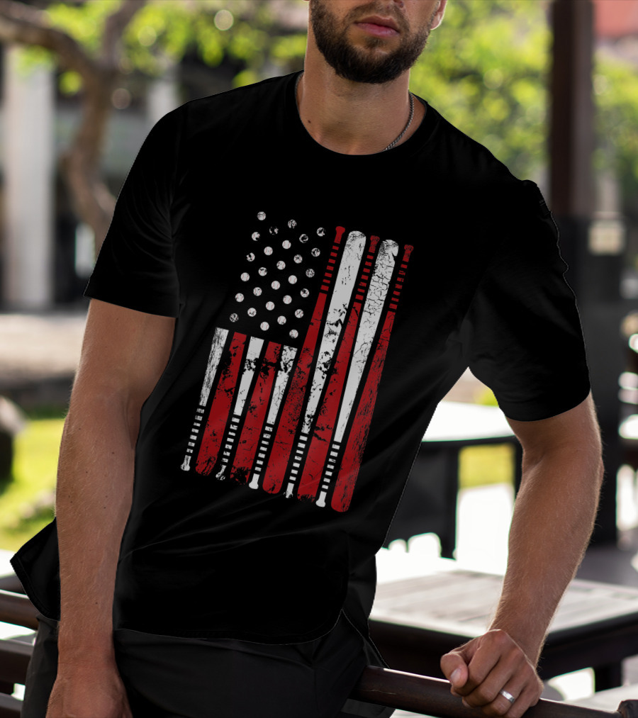 Vintage American Baseball Bat USA Flag T-Shirt