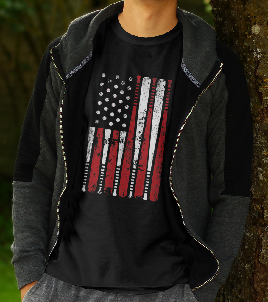 Vintage American Baseball Bat USA Flag T-Shirt