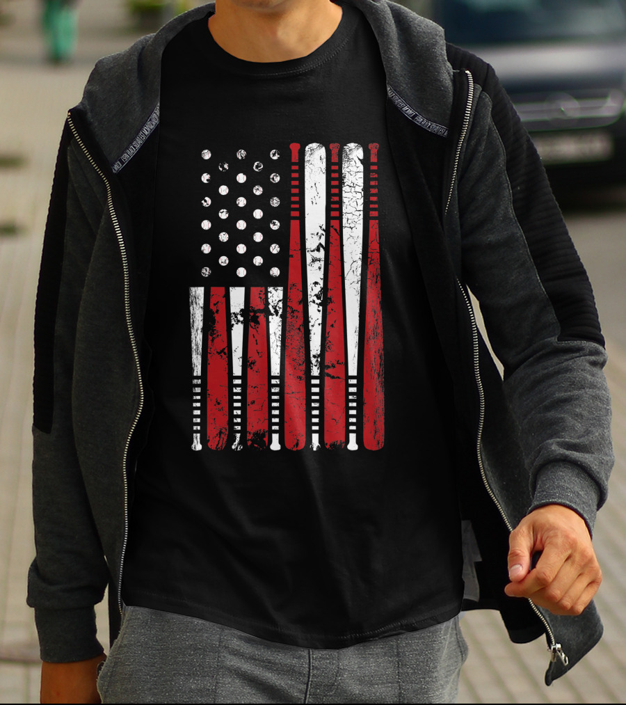 Vintage American Baseball Bat USA Flag T-Shirt