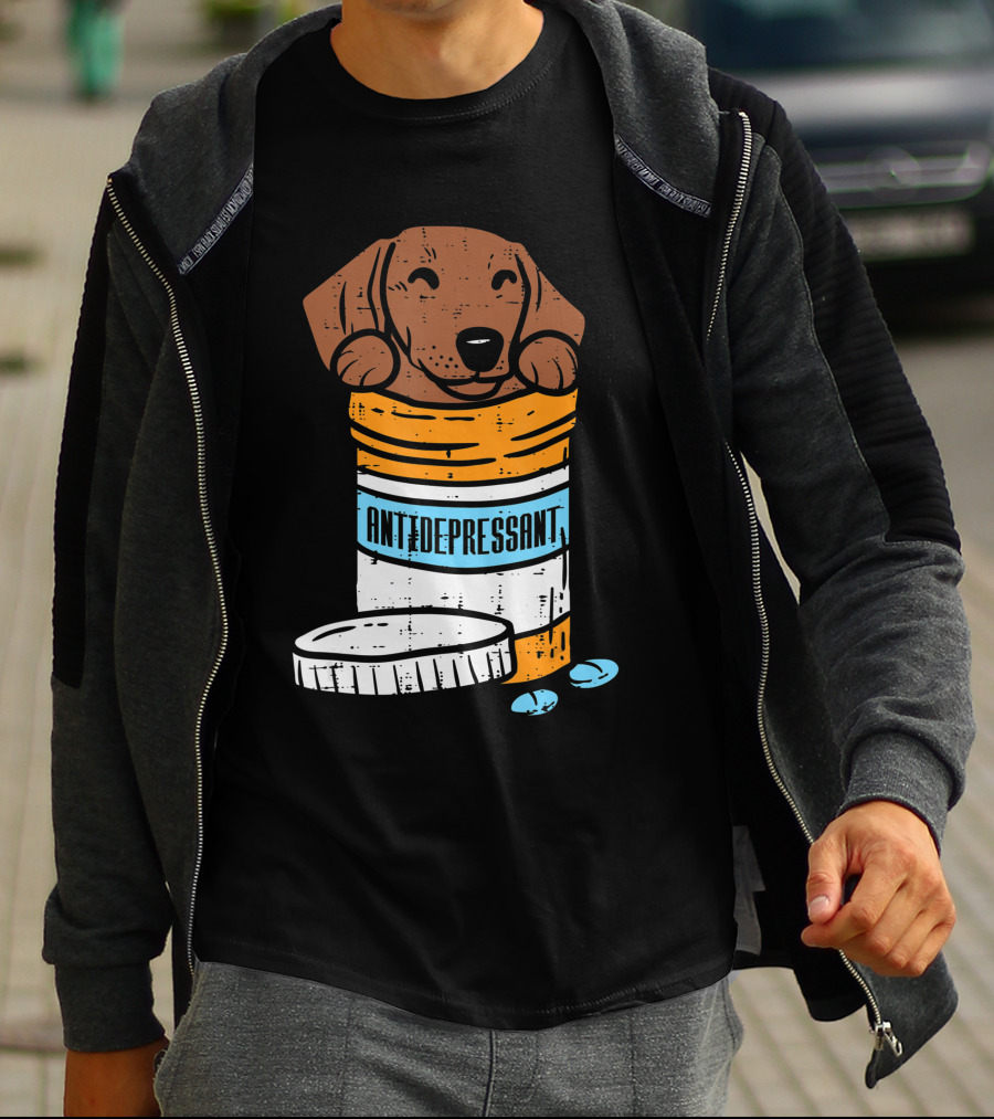 Antidepressant Dachshund Wiener Sausage Dog In Prescription Pill Bottle T-Shirt