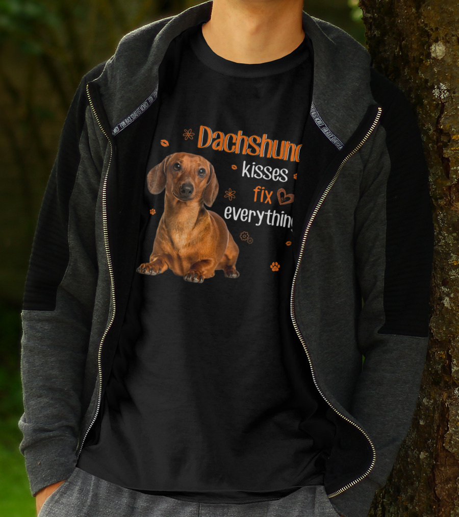 Dachshund Kisses Fix Everything Dachshund Lover Orange Paw Prints T-Shirt