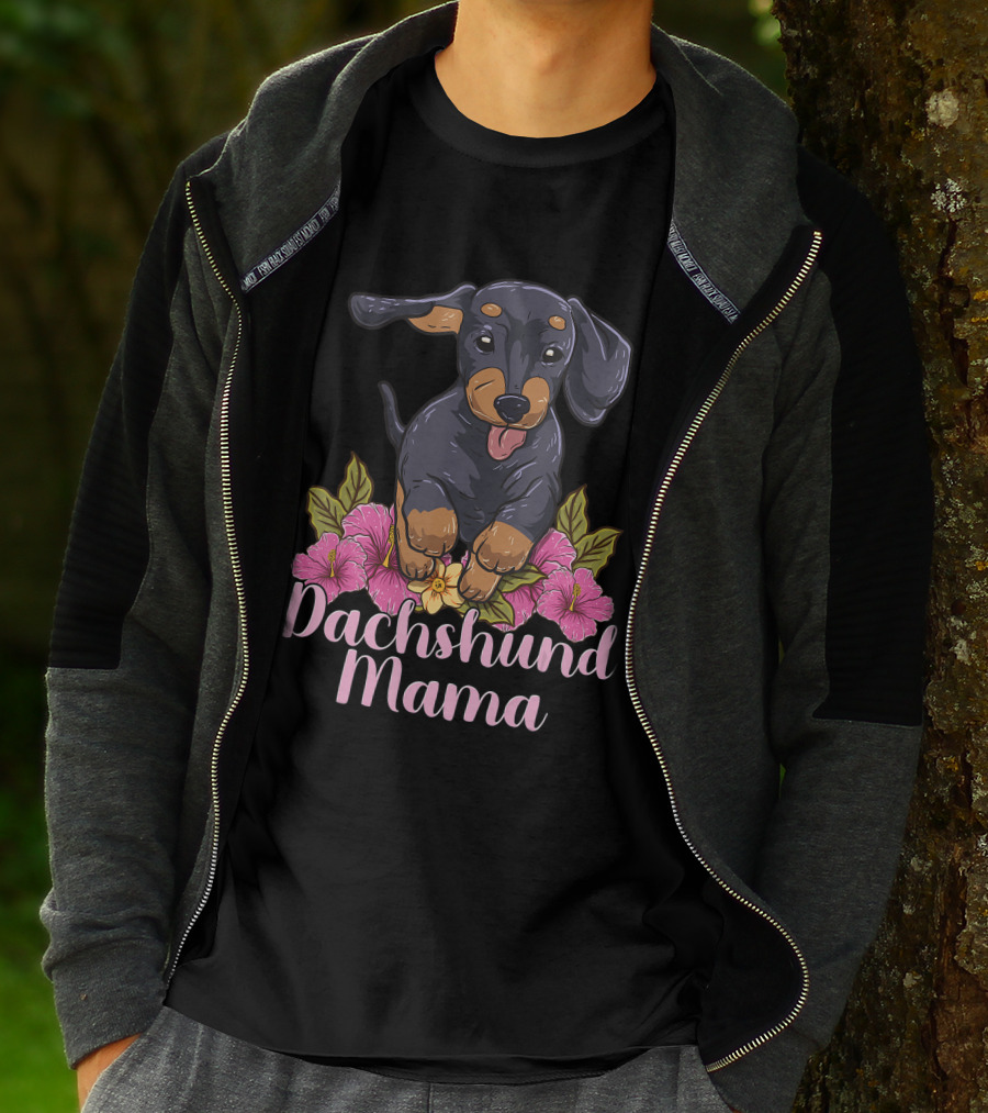 Dachshund Mama Mom Wiener Doxie Dachshund Lover Owner Floral T-Shirt