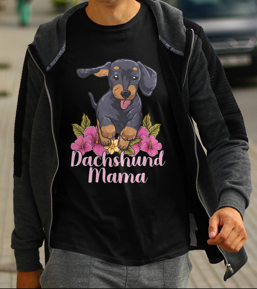 Dachshund Mama Mom Wiener Doxie Dachshund Lover Owner Floral T-Shirt