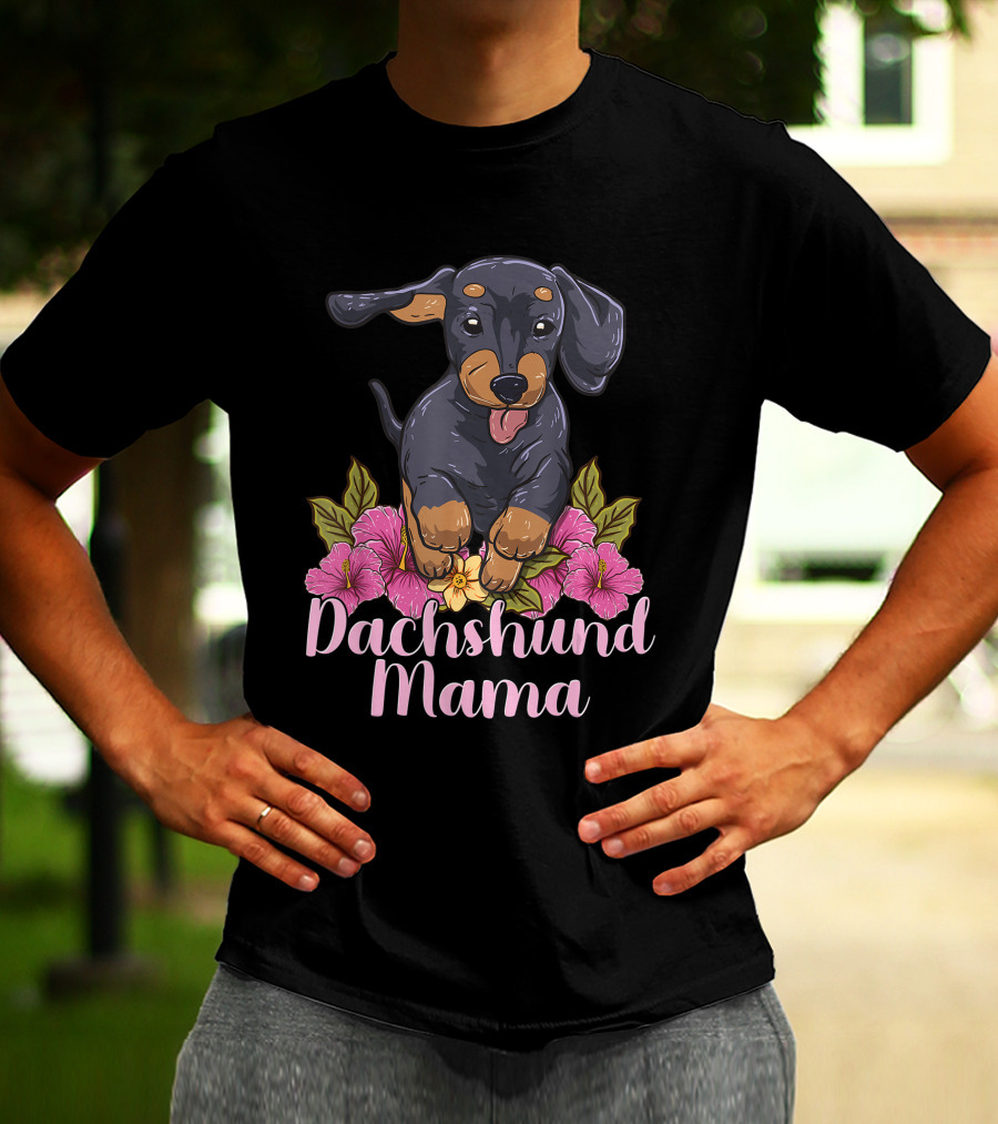 Dachshund Mama Mom Wiener Doxie Dachshund Lover Owner Floral T-Shirt