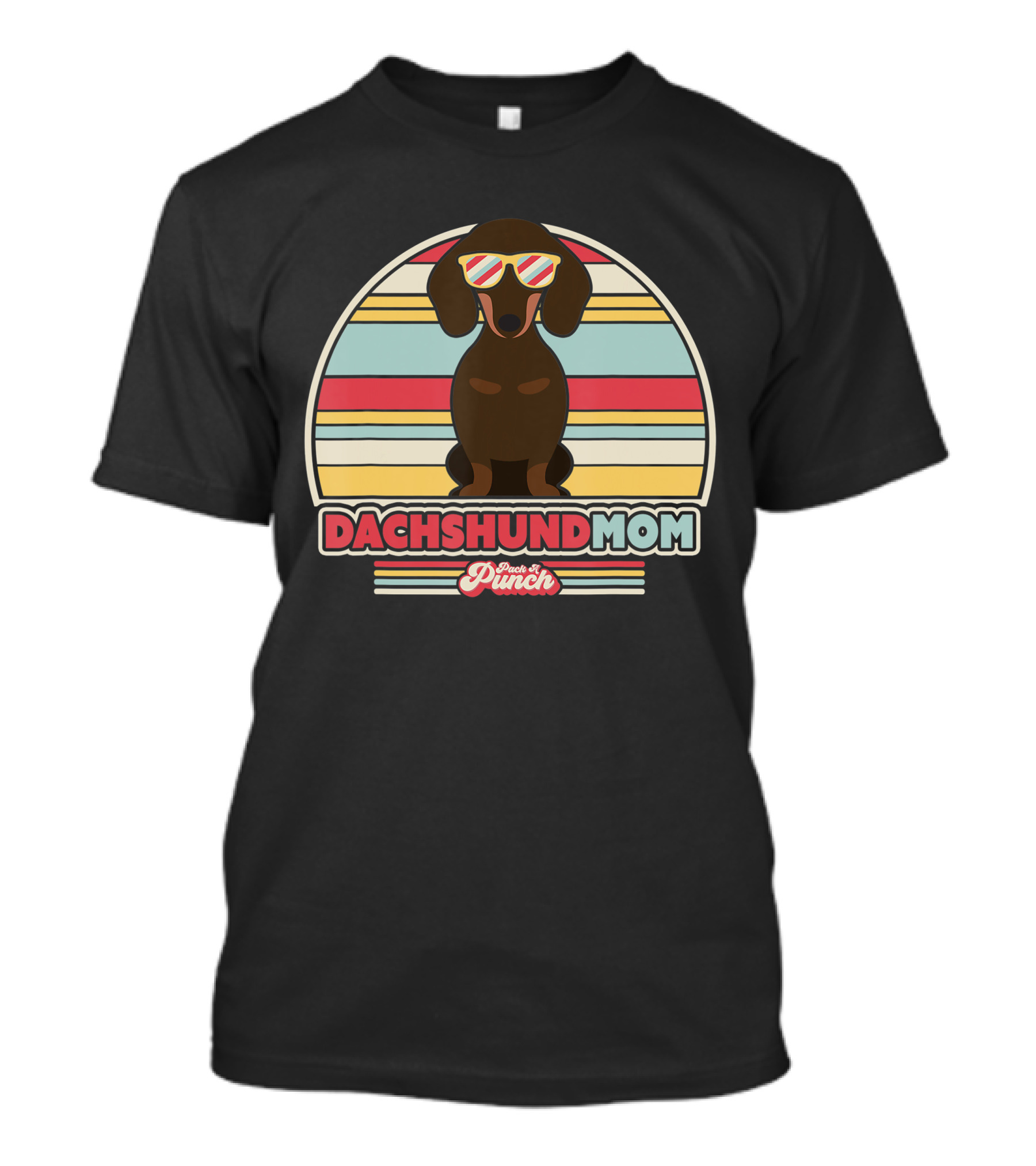 Dachshund Mom Retro Style Paws And Punch Stripes T-Shirt