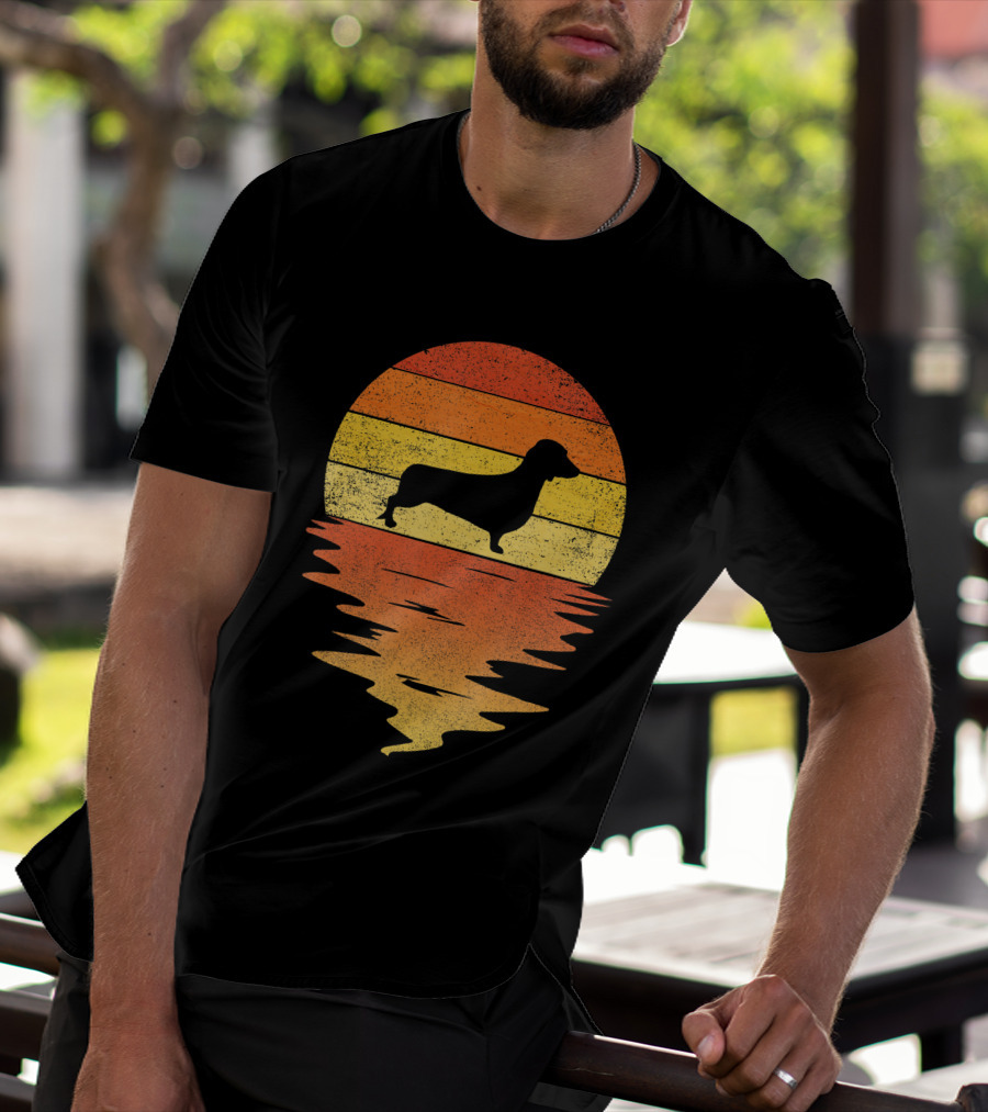 Dachshund Retro 70s Vintage Sunset T-Shirt