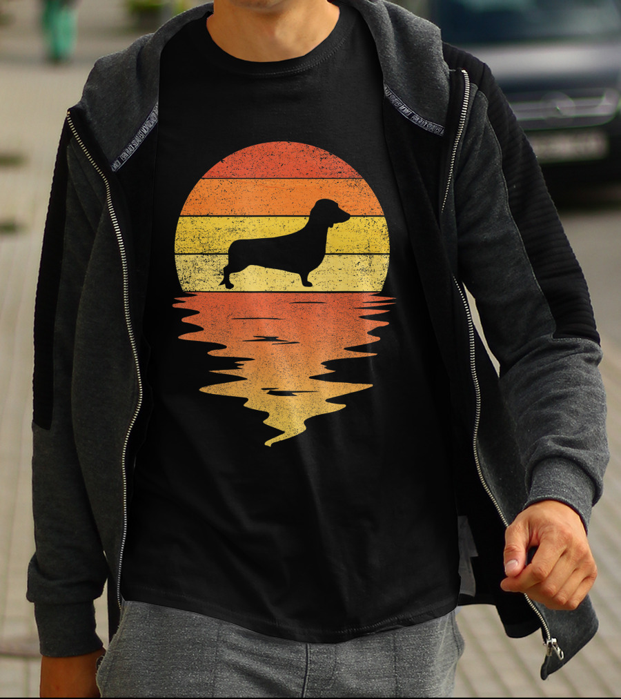 Dachshund Retro 70s Vintage Sunset T-Shirt