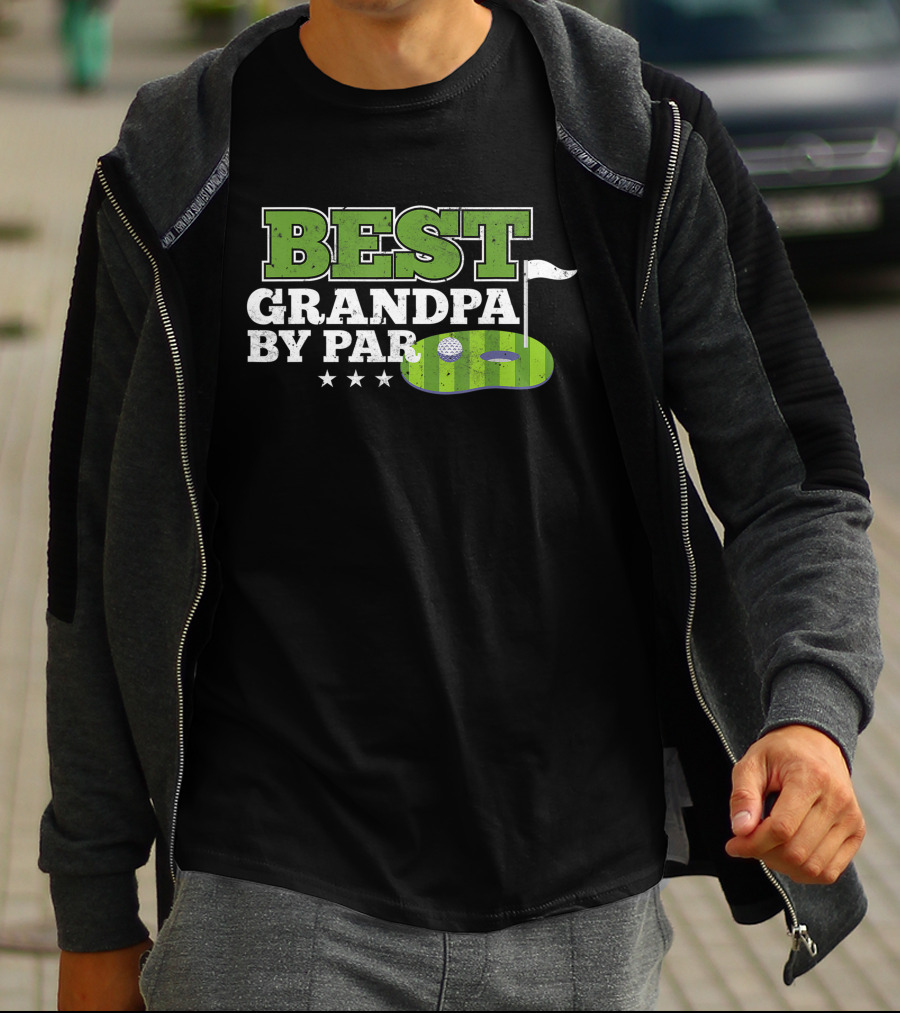 Best Grandpa By Par Golf Sports Lover Grandpa Golf Flag Stars T-Shirt