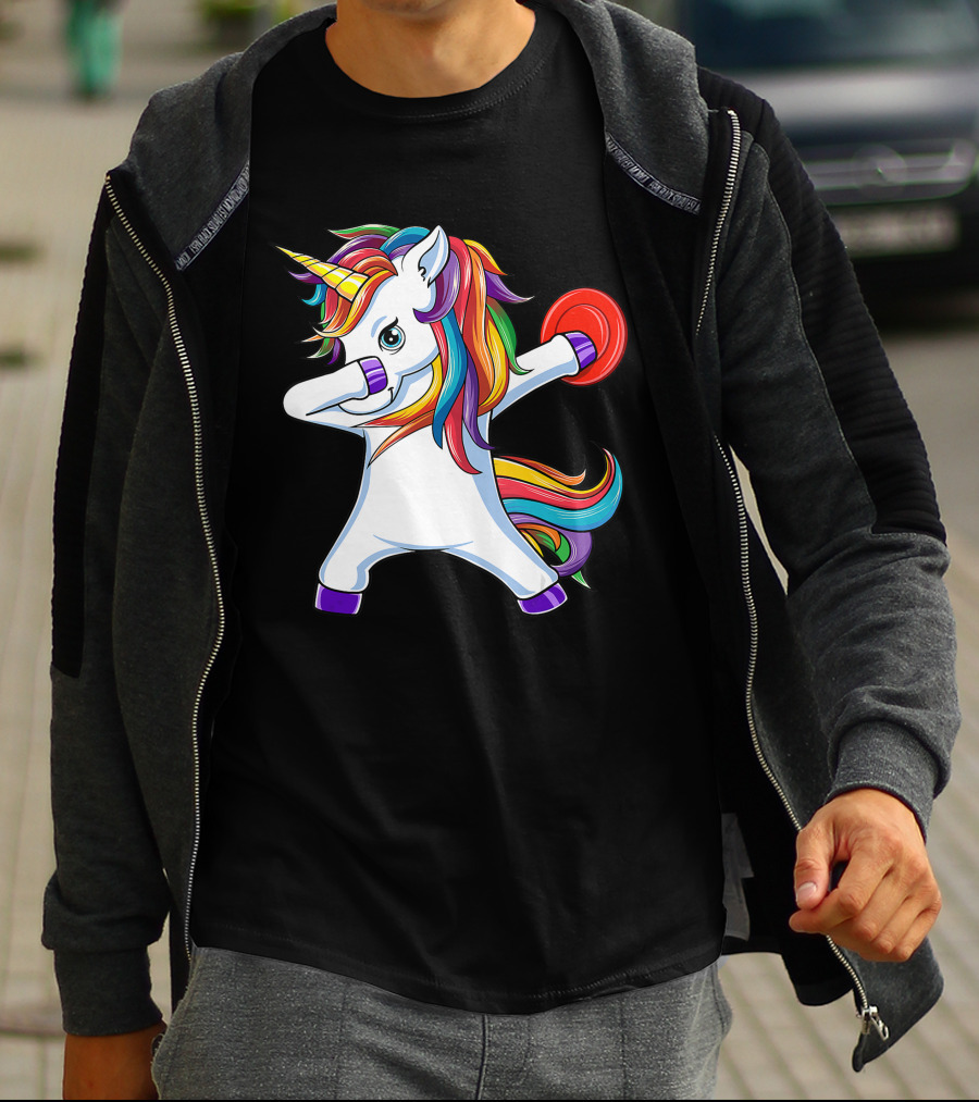 Unicorn Dabbing With Rainbow Mane Playing Disc Golf T-Shirt
