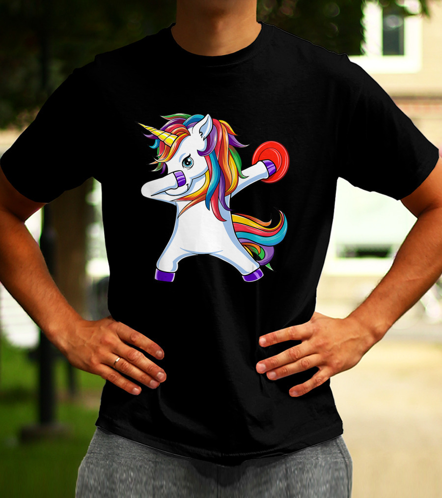 Unicorn Dabbing With Rainbow Mane Playing Disc Golf T-Shirt