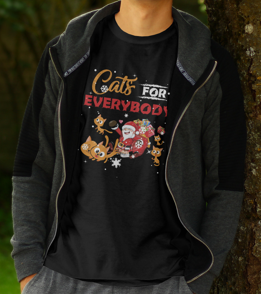 Cats For Everybody Christmas Santa With Cute Cat Lover T-Shirt