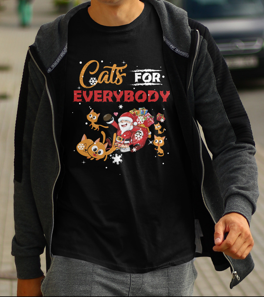 Cats For Everybody Christmas Santa With Cute Cat Lover T-Shirt