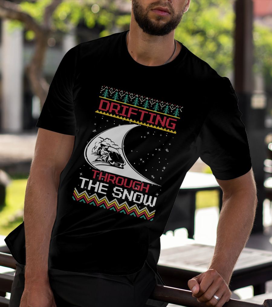 Drifting Through The Snow Racing Car Christmas Trees Snowflakes T-Shirt