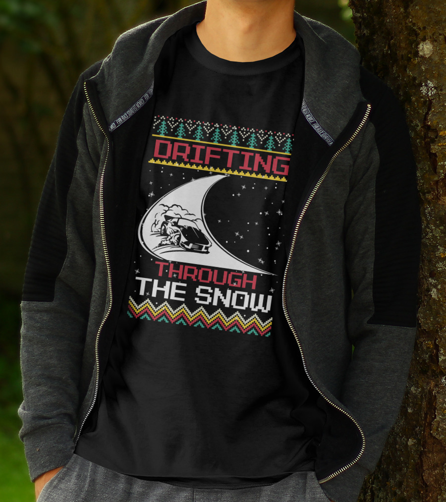 Drifting Through The Snow Racing Car Christmas Trees Snowflakes T-Shirt