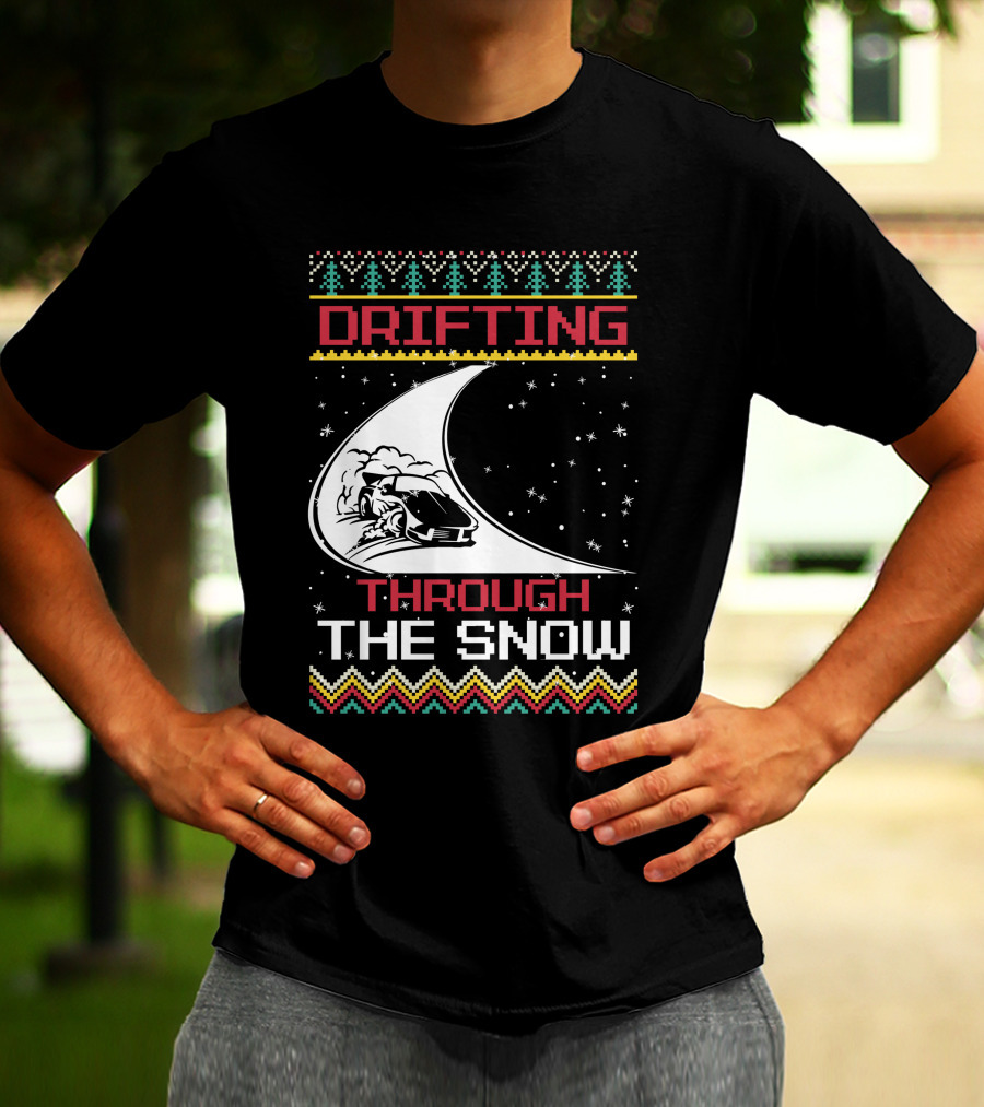 Drifting Through The Snow Racing Car Christmas Trees Snowflakes T-Shirt