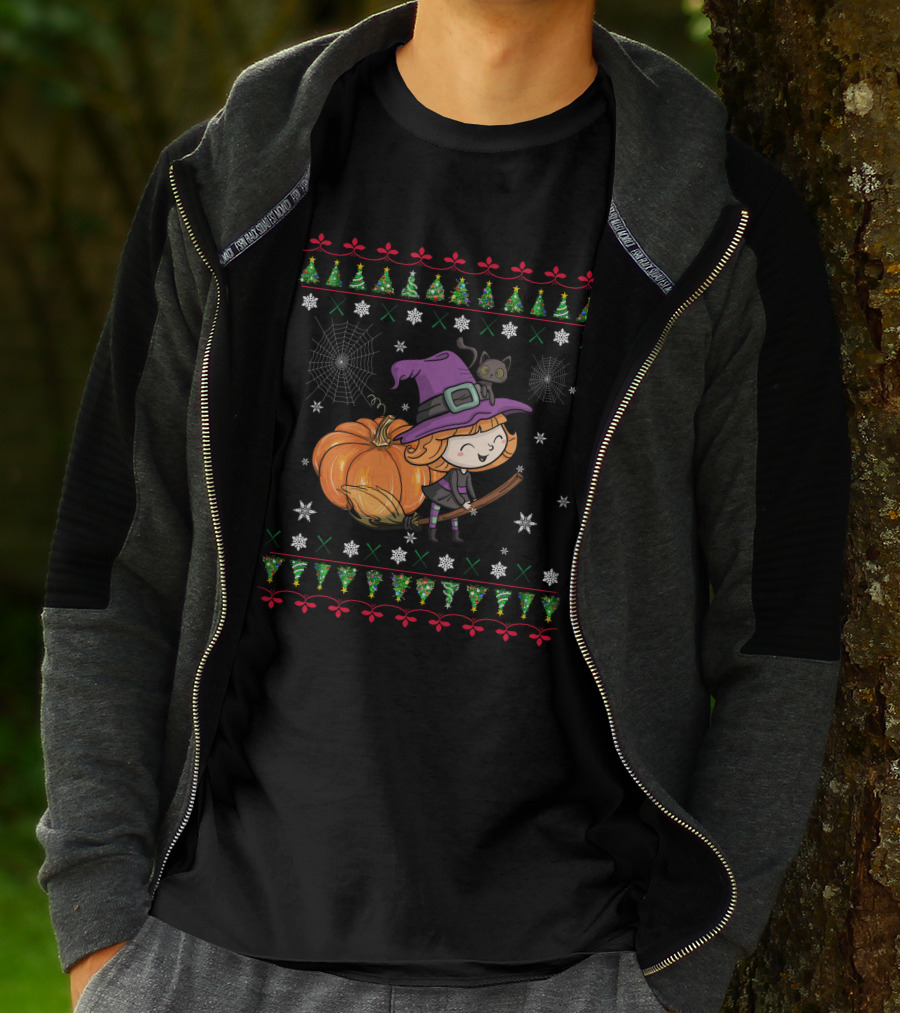 Cute Witch And Pumpkin Halloween Ugly T-Shirt