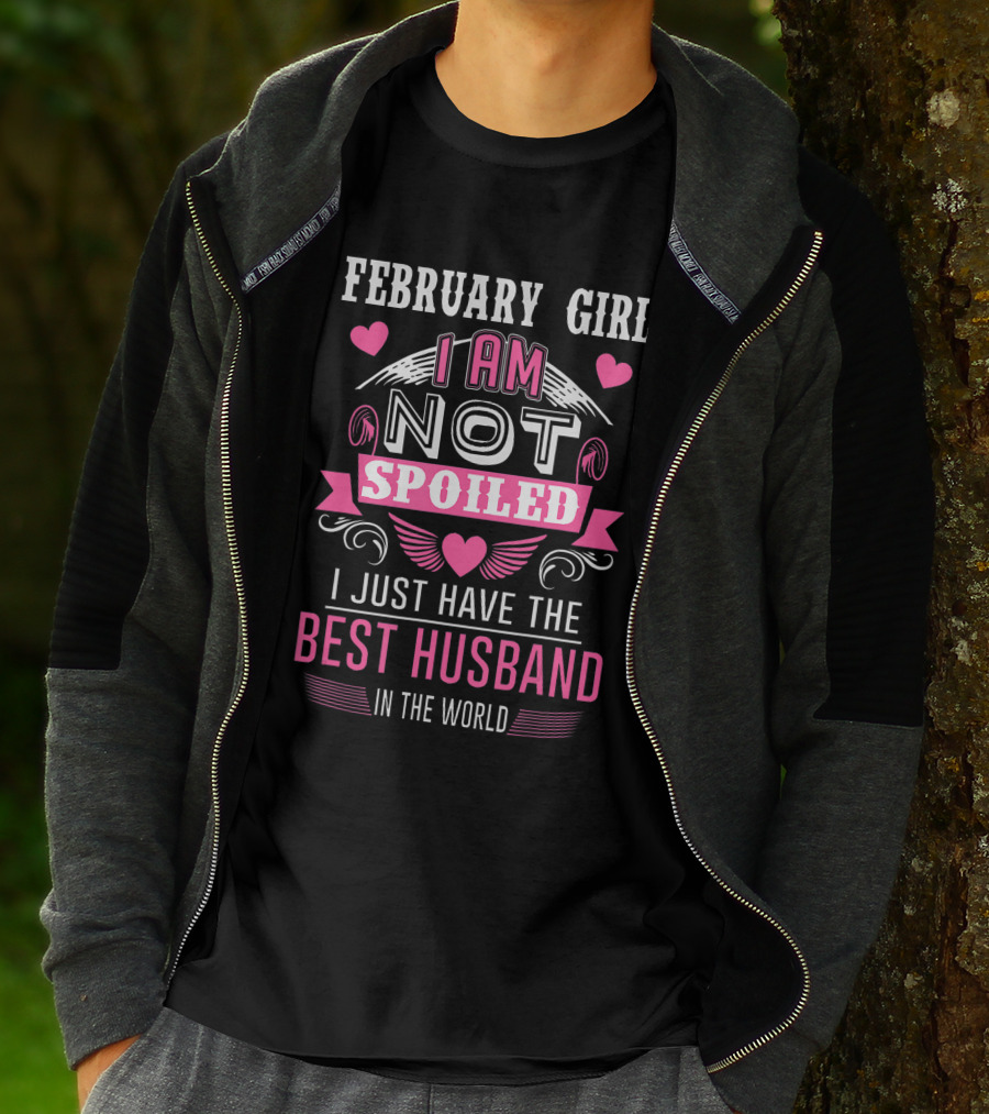 February Girl I Am Not Spoiled I Just Have The Best Husband In The World Hearts Wings T-Shirt