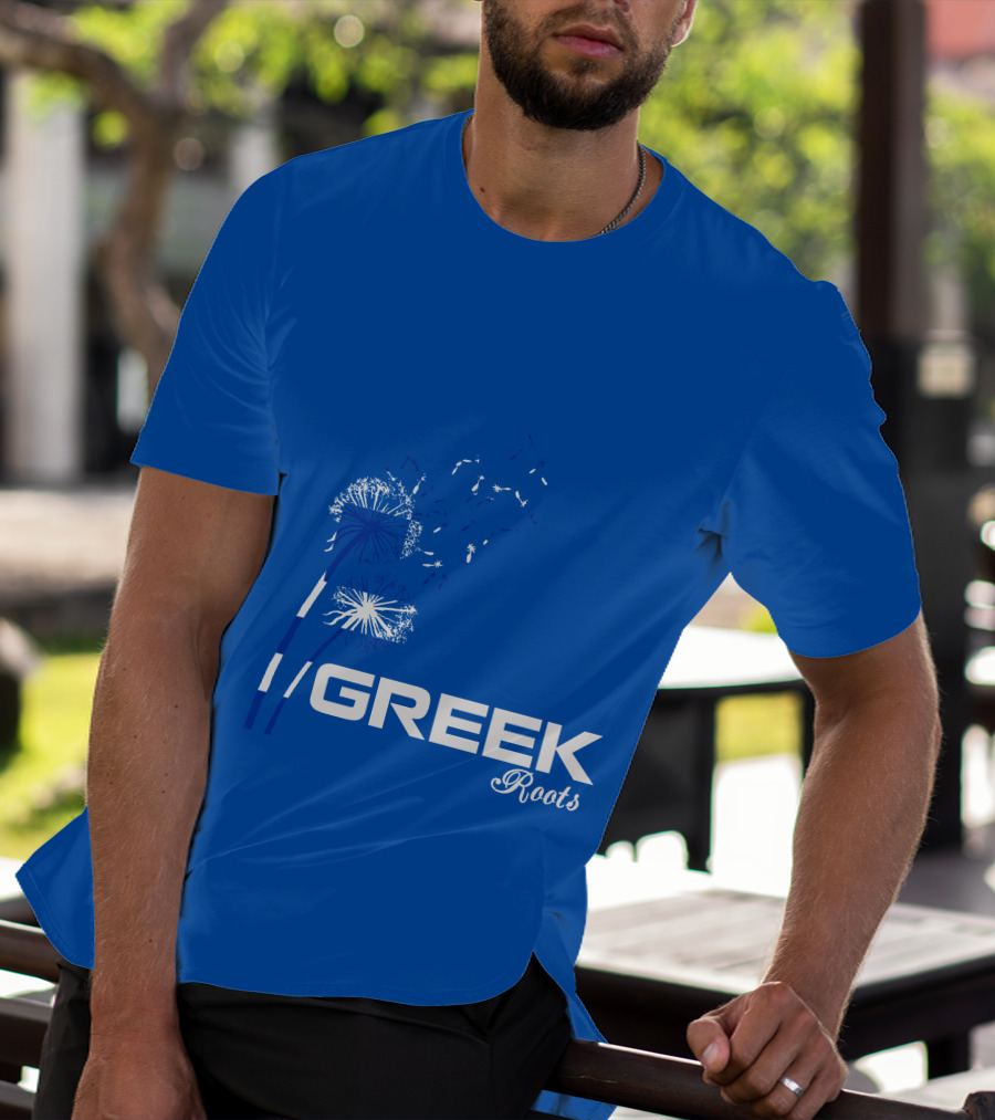 GREEK ROOTS Dandelion Blossom Blue Background T-Shirt