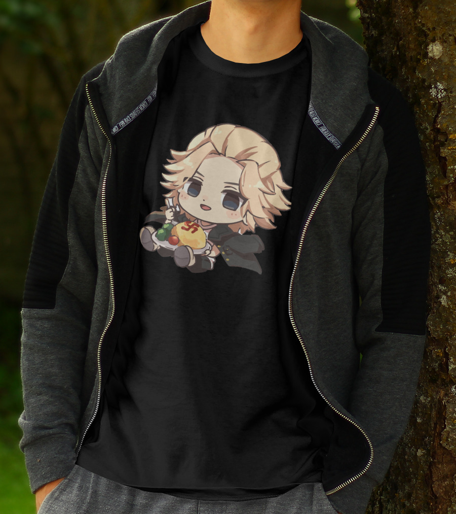 Mikey Holding Omurice Dish Tokyo Revengers Chibi Character T-Shirt