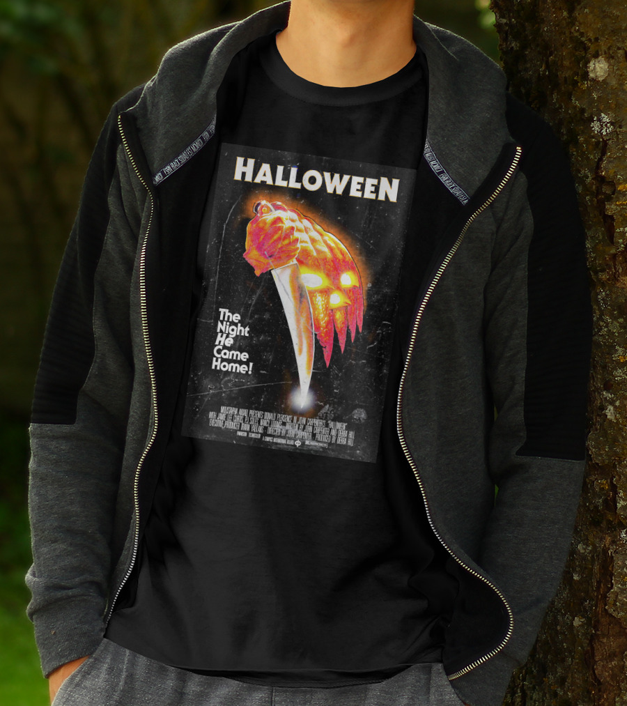 Halloween The Night He Came Home Knife Pumpkin Mask T-Shirt