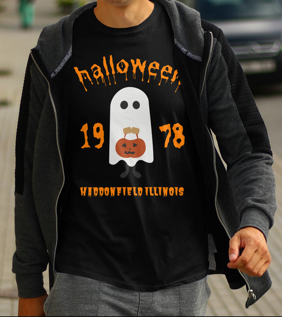 Halloween 1978 Ghost With Pumpkin In Haddonfield Illinois T-Shirt