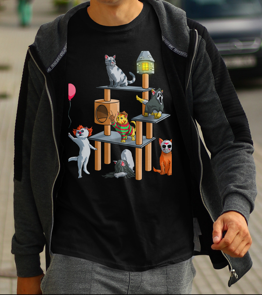 Horror Cats 02 Creepy Clown Balloon Masked Nightmare Play Tower T-Shirt