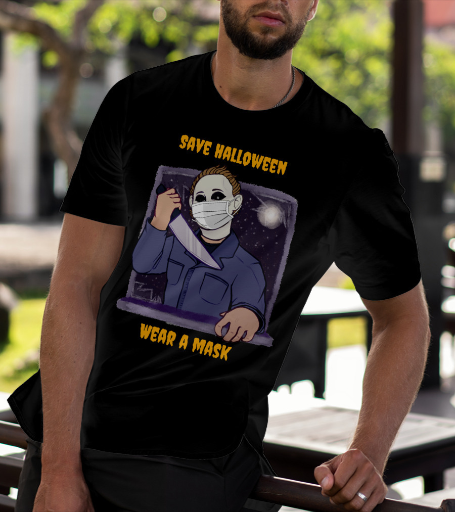 Michael Myers Save Halloween Wear A Mask Horror Knife Scene T-Shirt