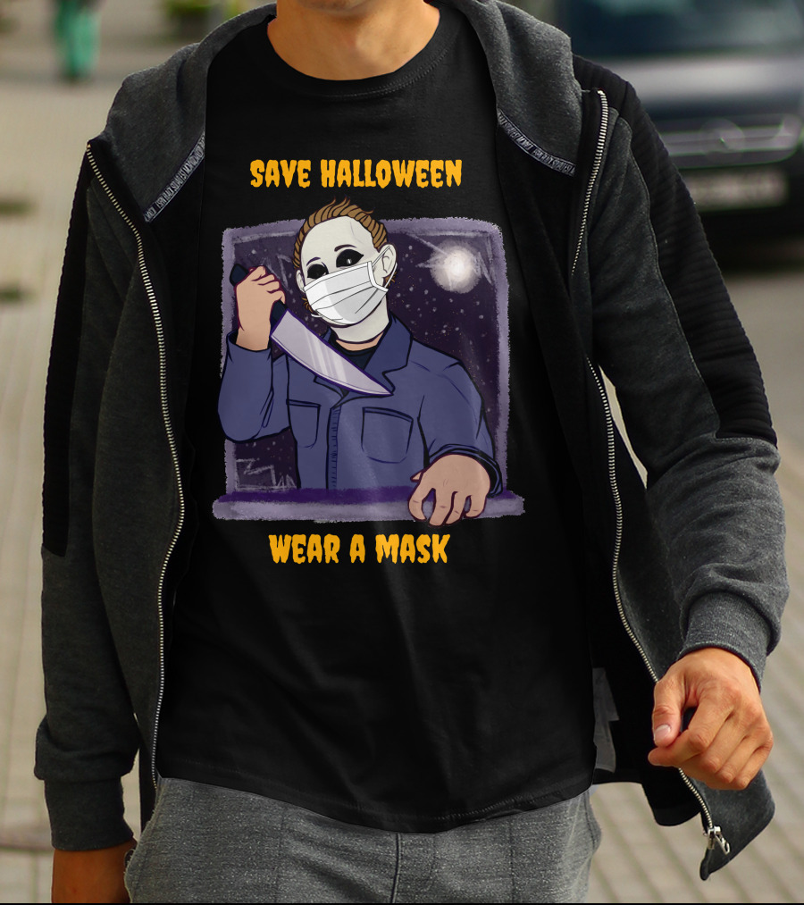 Michael Myers Save Halloween Wear A Mask Horror Knife Scene T-Shirt