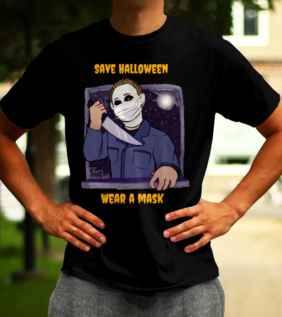 Michael Myers Save Halloween Wear A Mask Horror Knife Scene T-Shirt