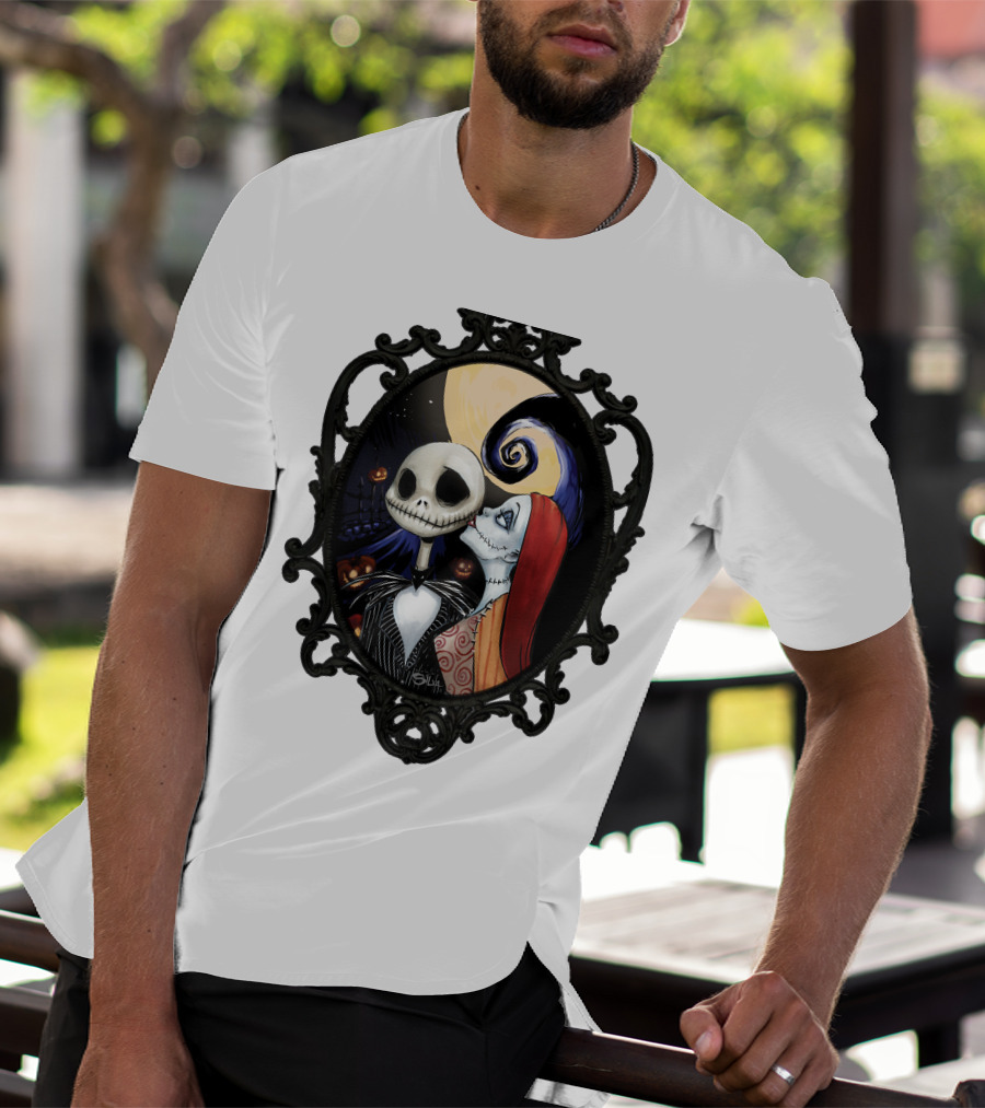 Jack And Sally Nightmare Before Christmas Moonlit Embrace T-Shirt
