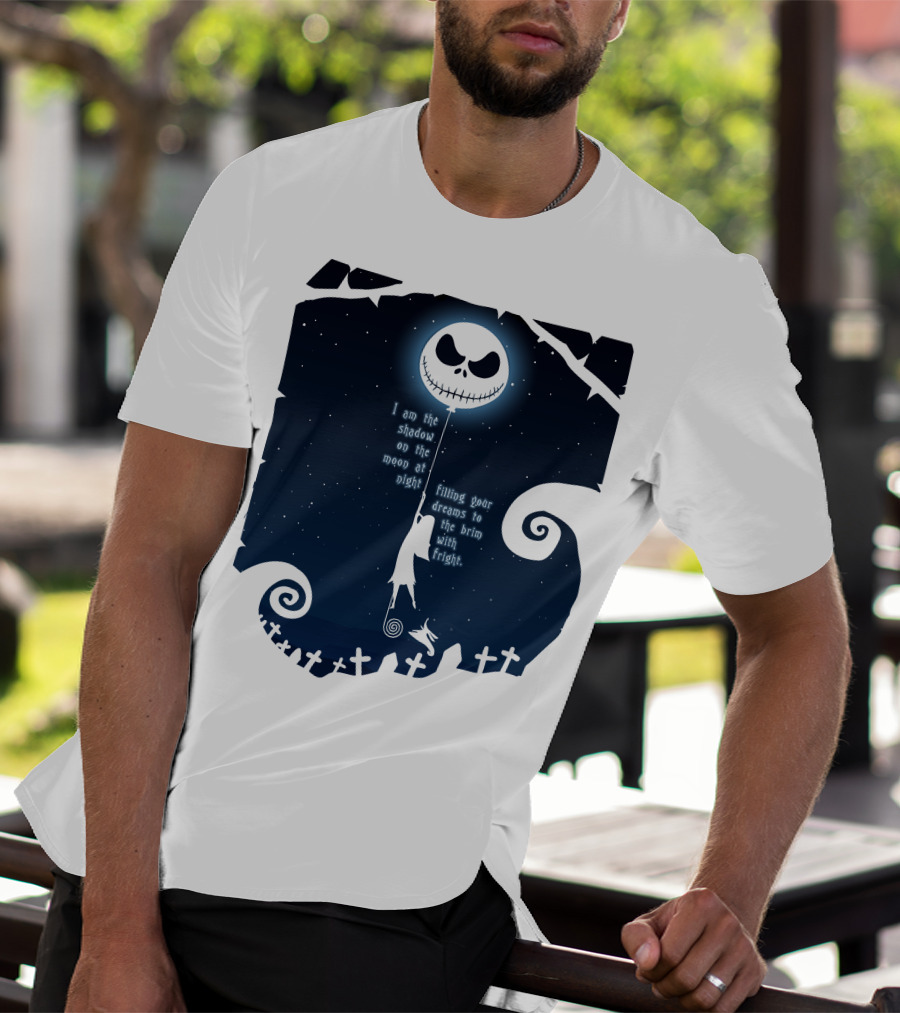 Jack Skellington Sally Zero Shadow On The Moon At Night Filling Your Dreams With Fright T-Shirt