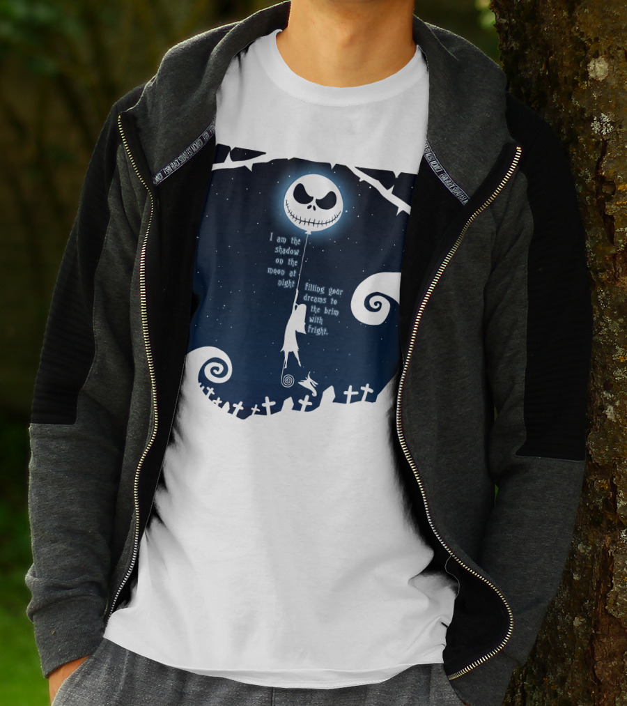 Jack Skellington Sally Zero Shadow On The Moon At Night Filling Your Dreams With Fright T-Shirt