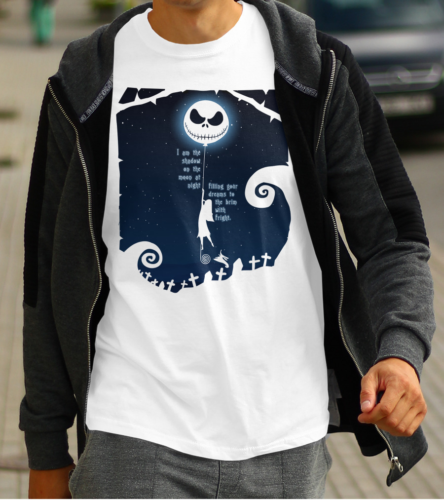 Jack Skellington Sally Zero Shadow On The Moon At Night Filling Your Dreams With Fright T-Shirt