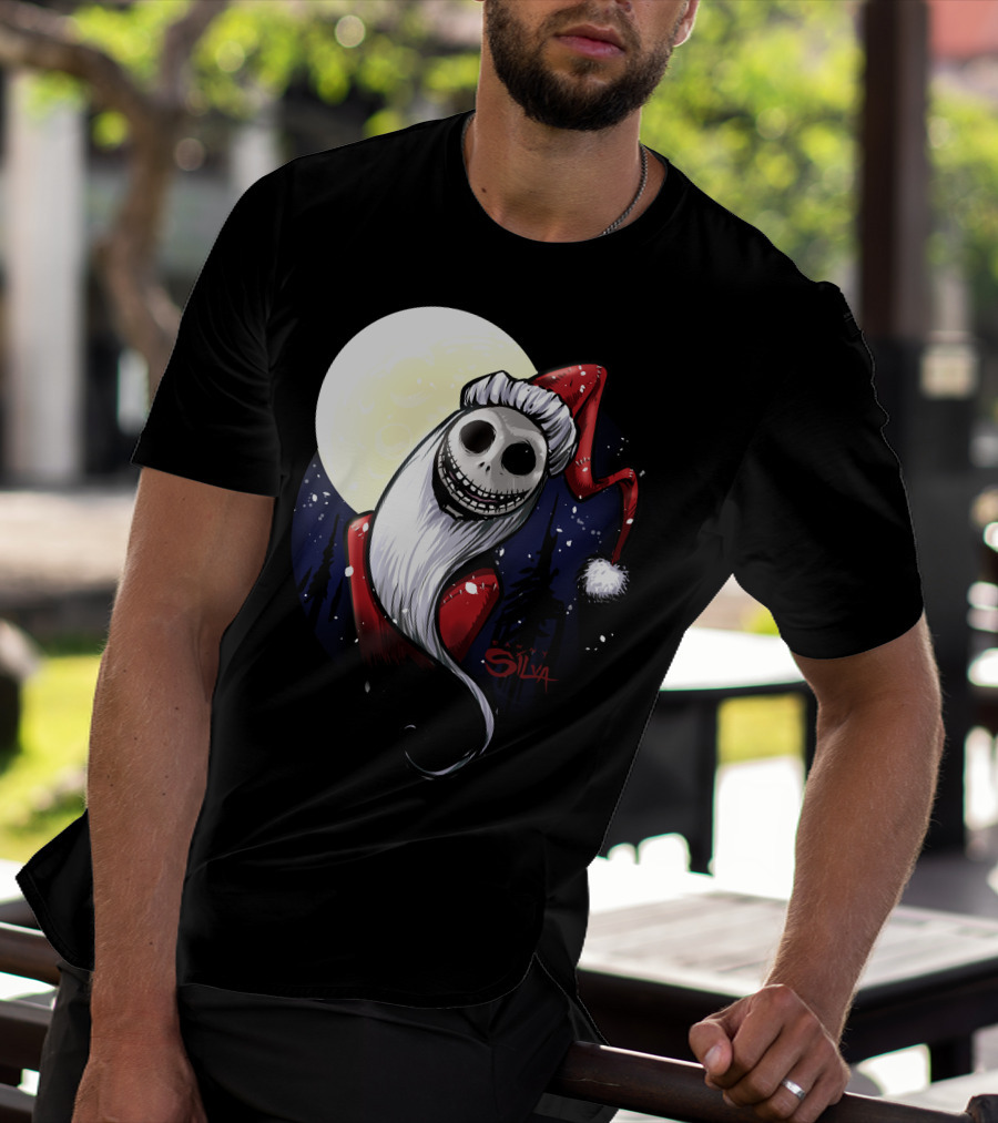 Santa Jack Skellington Moon Silva T-Shirt