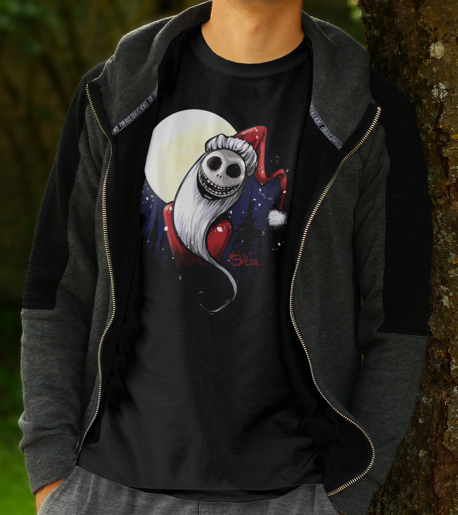 Santa Jack Skellington Moon Silva T-Shirt