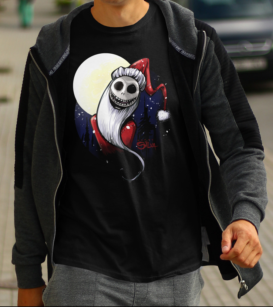 Santa Jack Skellington Moon Silva T-Shirt