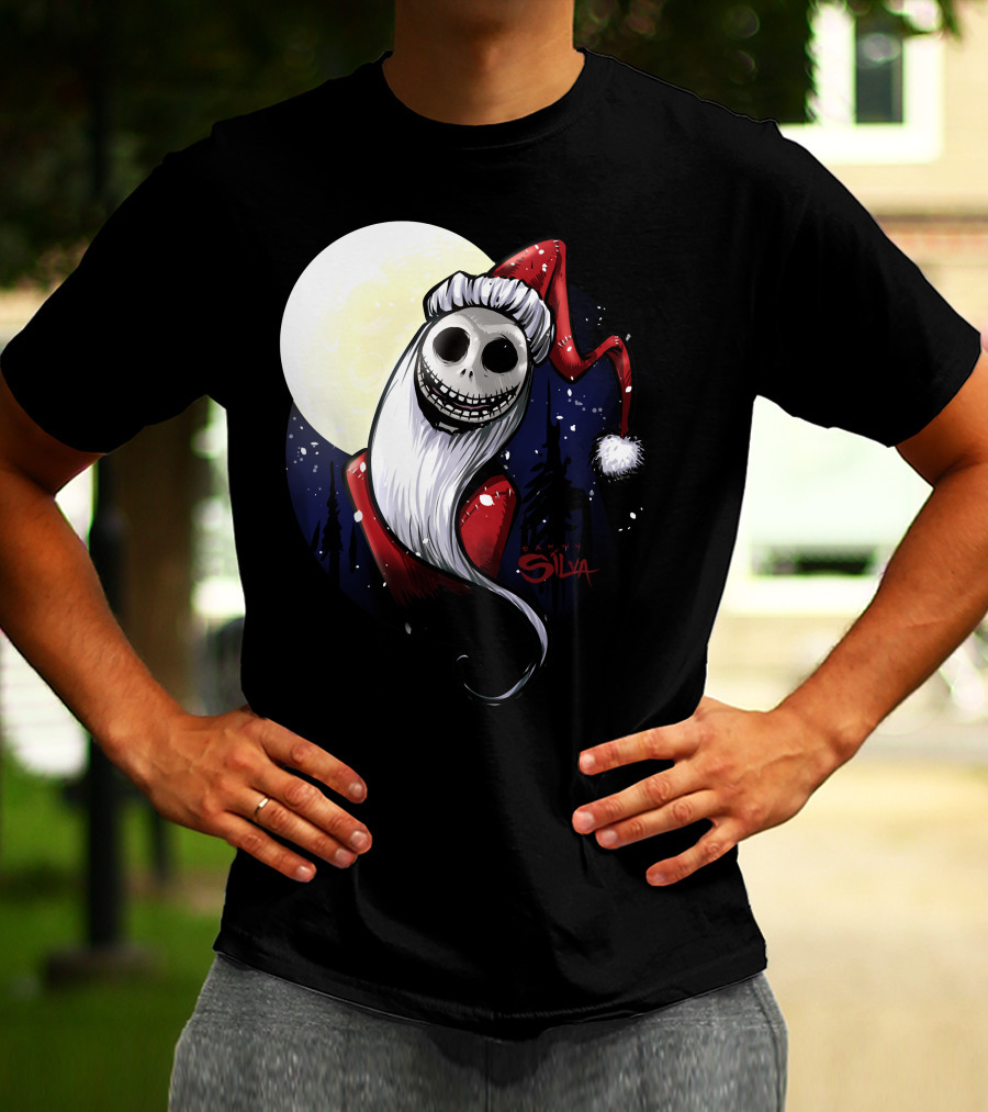Santa Jack Skellington Moon Silva T-Shirt
