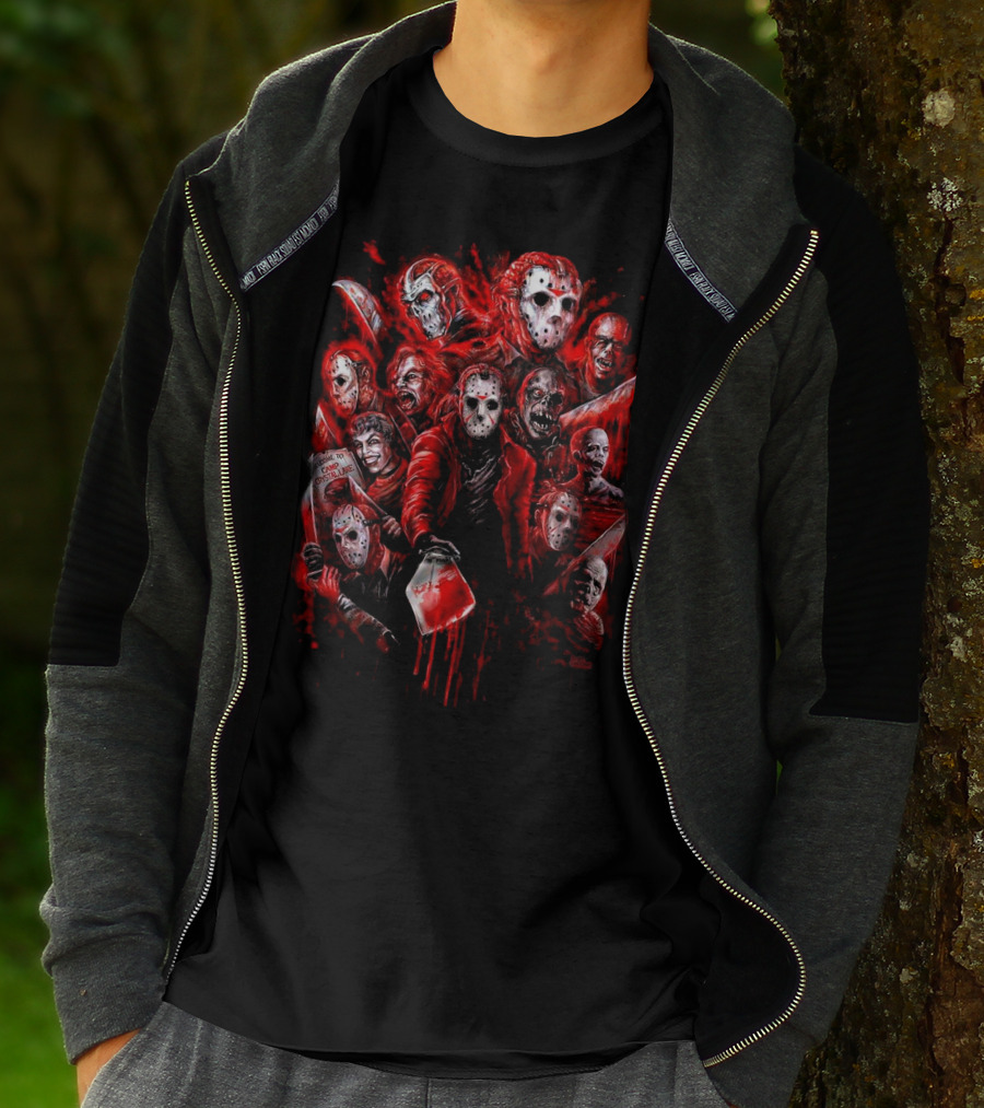 Jason Voorhees Blood Mask Horror Collage T-Shirt
