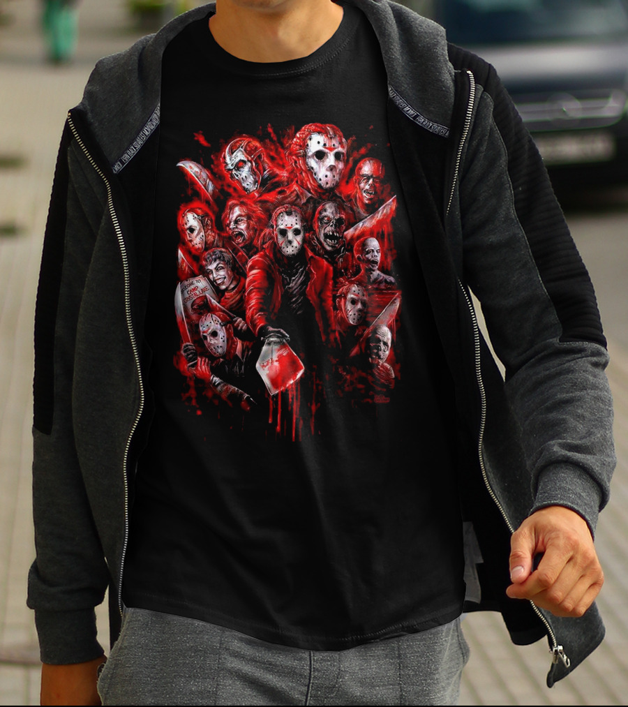 Jason Voorhees Blood Mask Horror Collage T-Shirt