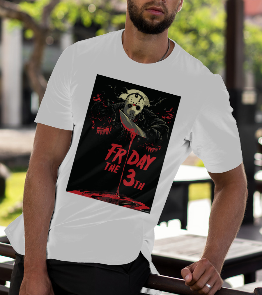 Friday The 13th Jason Mask And Knife Horror Scene T-Shirt