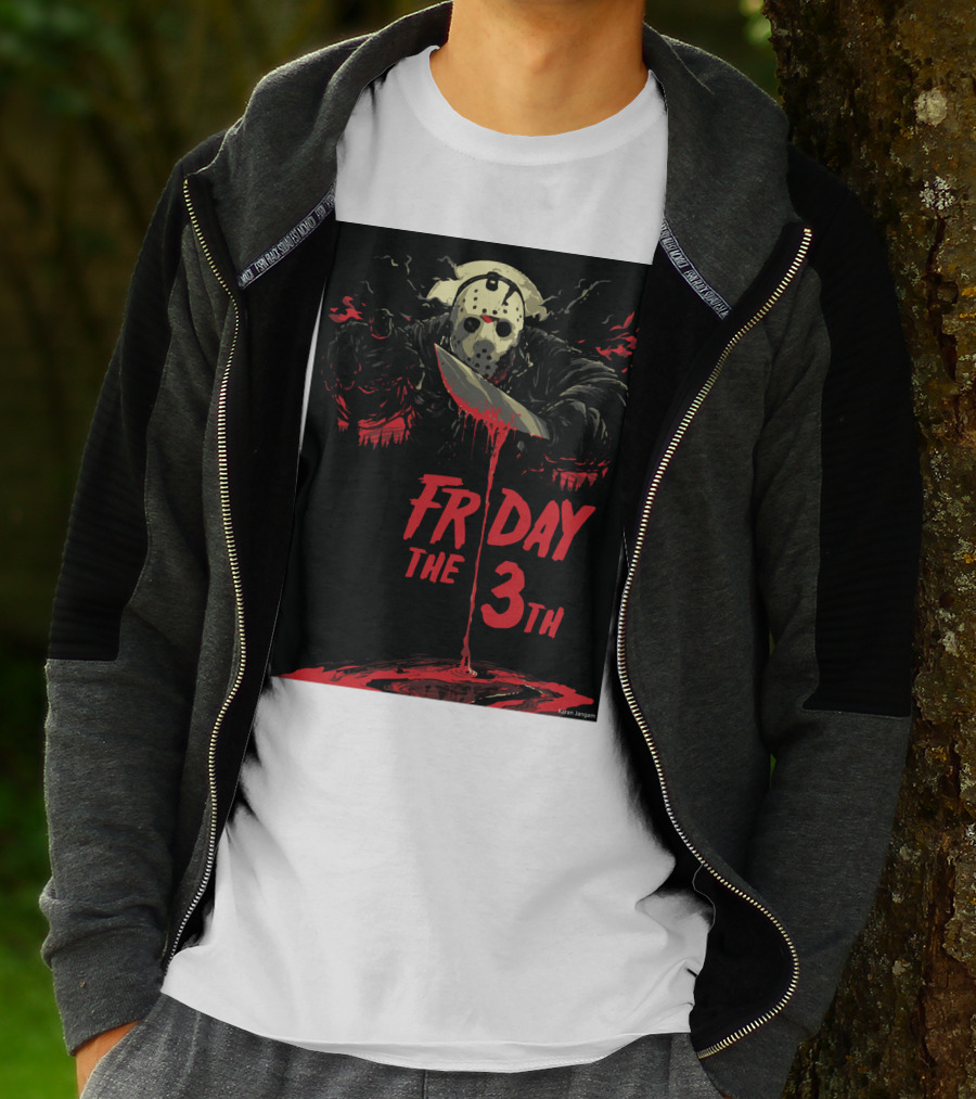 Friday The 13th Jason Mask And Knife Horror Scene T-Shirt