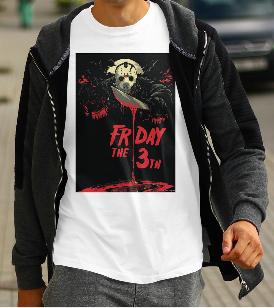 Friday The 13th Jason Mask And Knife Horror Scene T-Shirt