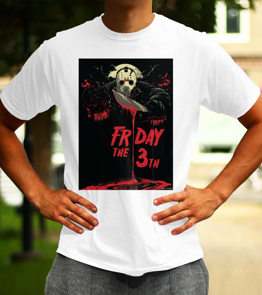 Friday The 13th Jason Mask And Knife Horror Scene T-Shirt