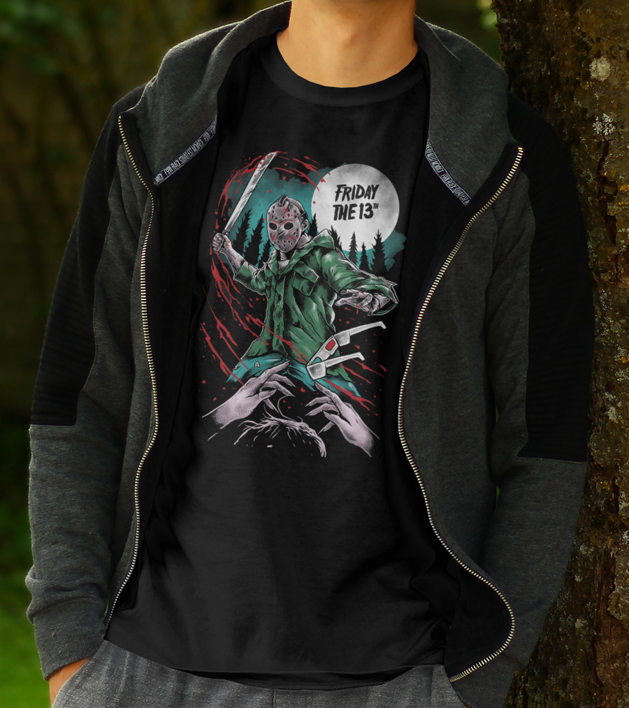 Friday The 13th Jason Vorhees Mask And Machete Horror Scene T-Shirt